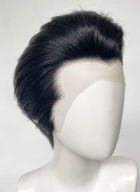 Elvis Black Straight Slicked Back Lace Front Synthetic Men's Wig LF6010