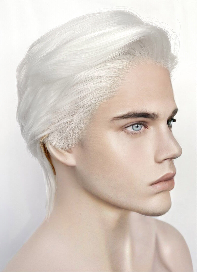 White Straight Lace Front Synthetic Men's Wig LF6047