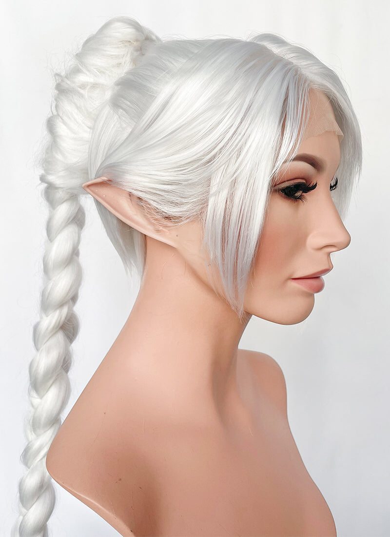 Baldur's Gate 3 Shadowheart White Yaki Straight Lace Front Synthetic Wig With Ponytial Extension LF6048