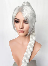 Baldur's Gate 3 Shadowheart White Yaki Straight Lace Front Synthetic Wig With Ponytial Extension LF6048