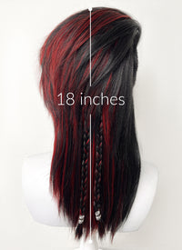 Baldur's Gate 3 Karlach Black Mixed Red Straight Lace Front Synthetic Wig LF6058