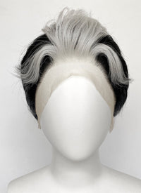 Helluva Boss Blitzo Buckzo Black And Silver White Money Piece Straight Lace Front Synthetic Men's Wig LF6065