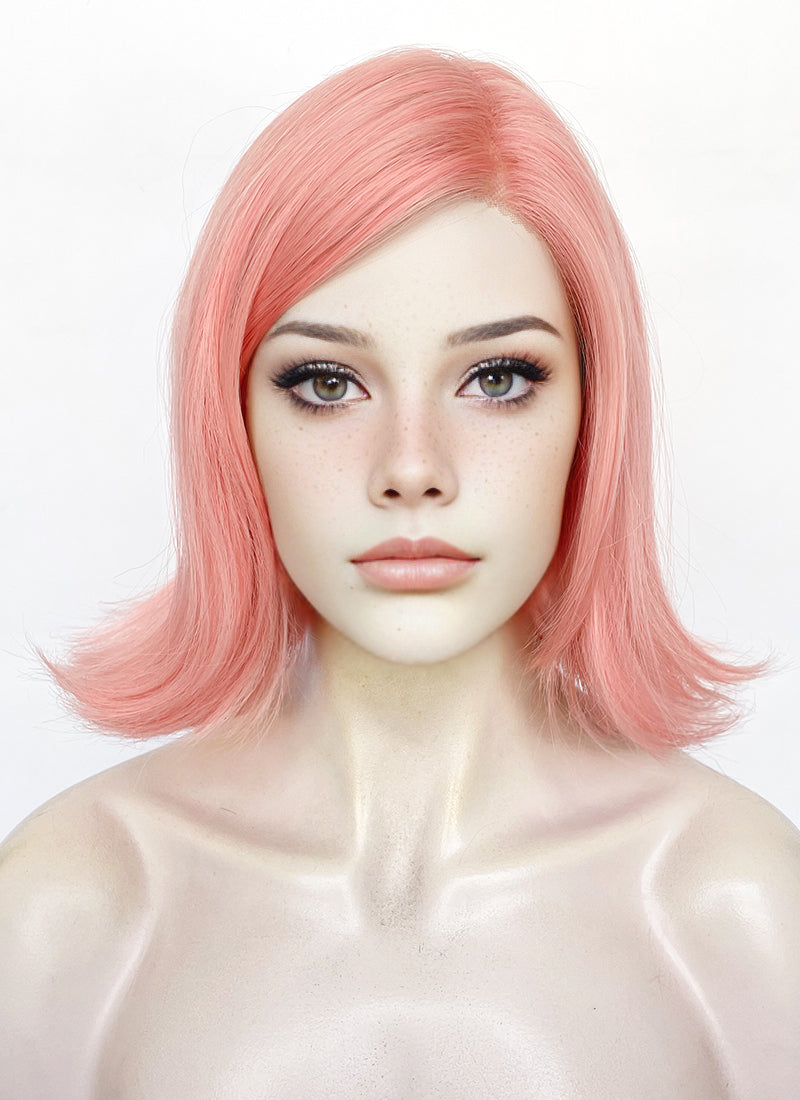 Pink Curtain Bangs Straight Flip Lace Front Synthetic Wig LF6079