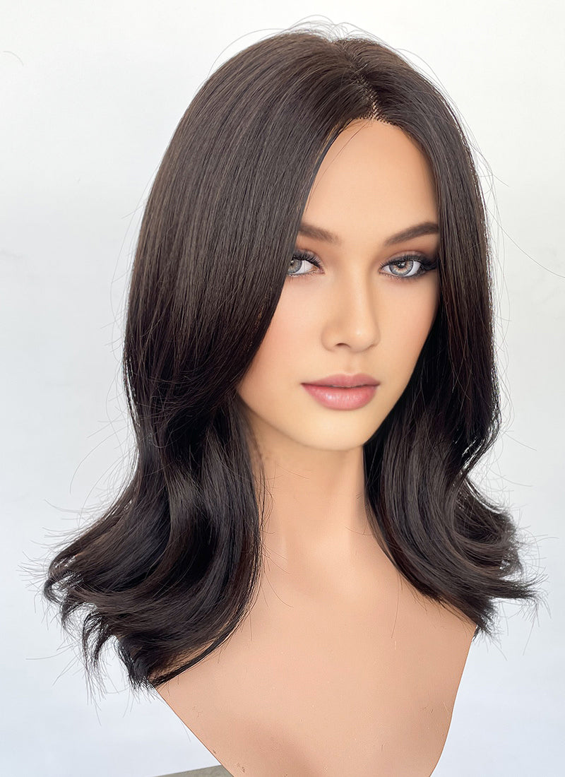 Brunette Curtain Bangs Straight Lace Front Synthetic Wig LF6080