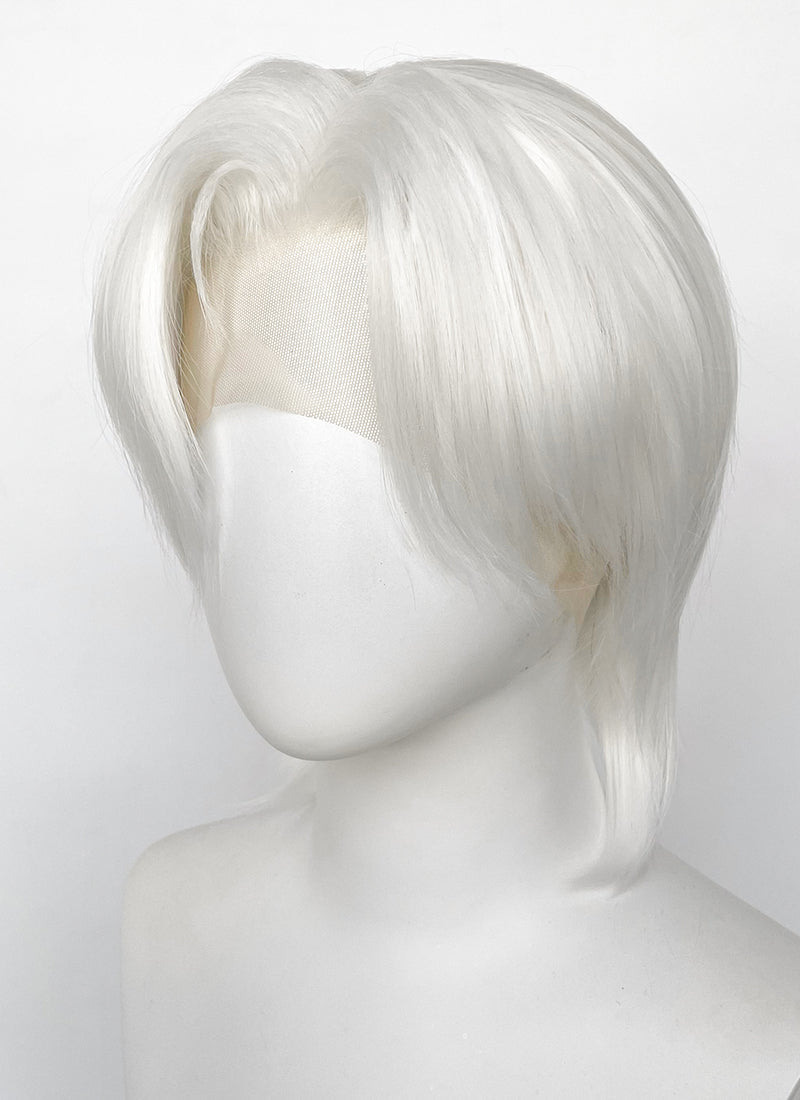 Pure White Straight Lace Front Synthetic Men's Wig LF6086