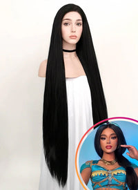 Straight Yaki Jet Black Lace Front Synthetic Wig LF701R