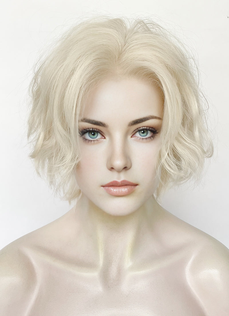 Platinum Blonde Wavy Lace Front Synthetic Men's Wig LF8000