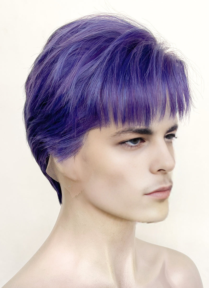 Purple Straight Lace Front Synthetic Men's Wig LF8005