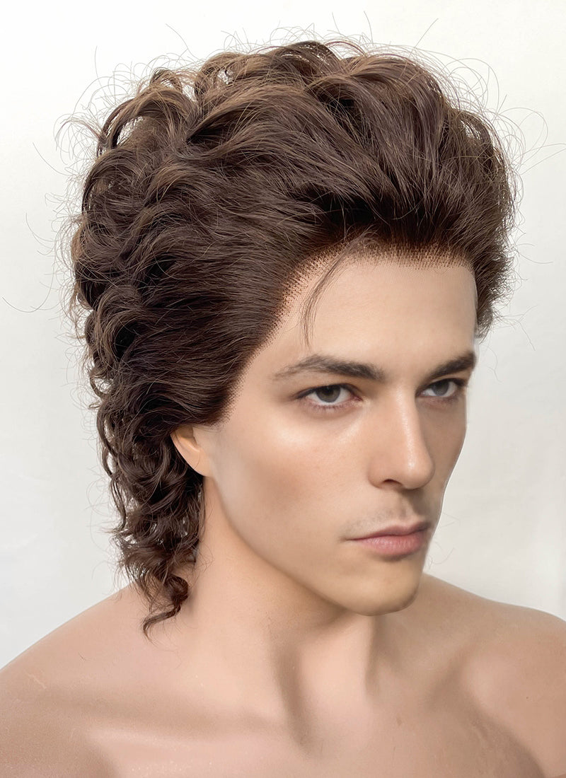 Brunette Curly Lace Front Synthetic Men's Wig LF8017