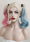 Wavy Blonde Harley Quinn Synthetic Pink Blue Ponytail Lace Front Wig LF853E