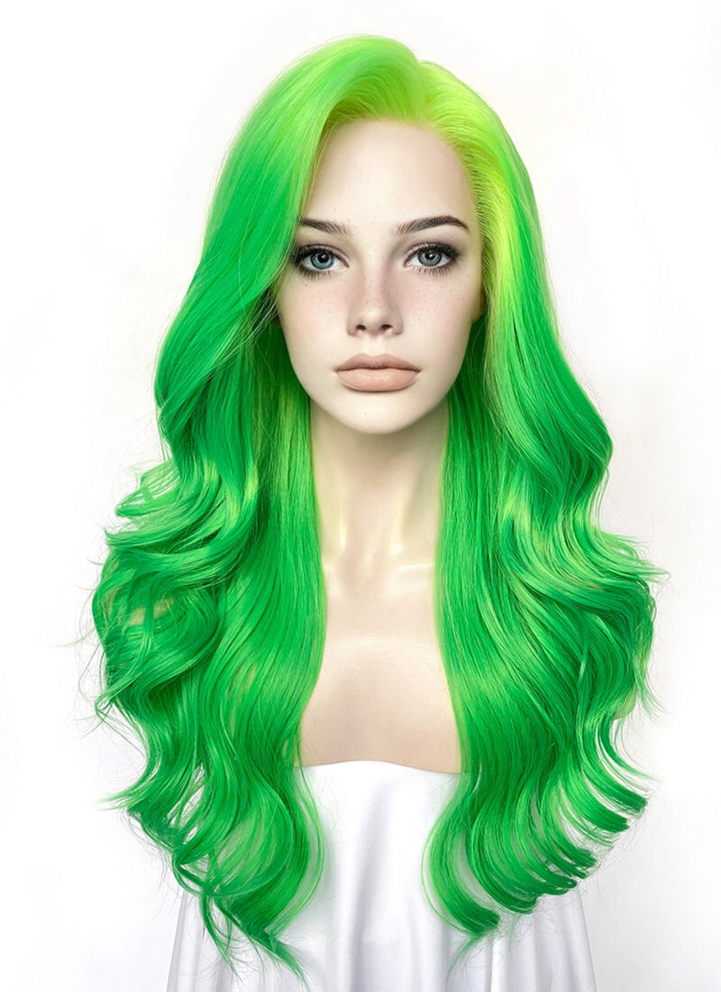 Yellow Green Ombre Wavy Lace Front Synthetic Hair Wig LFK5557