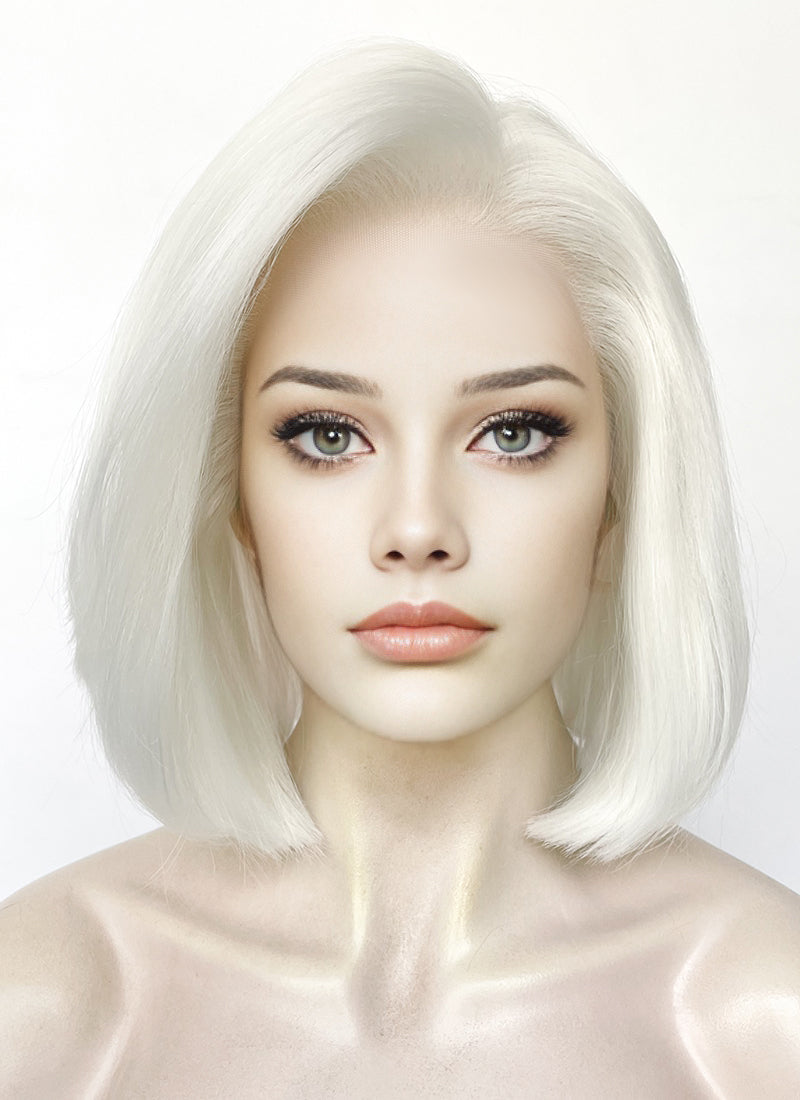 Pure White Straight Bob Lace Front Synthetic Wig LFK5568