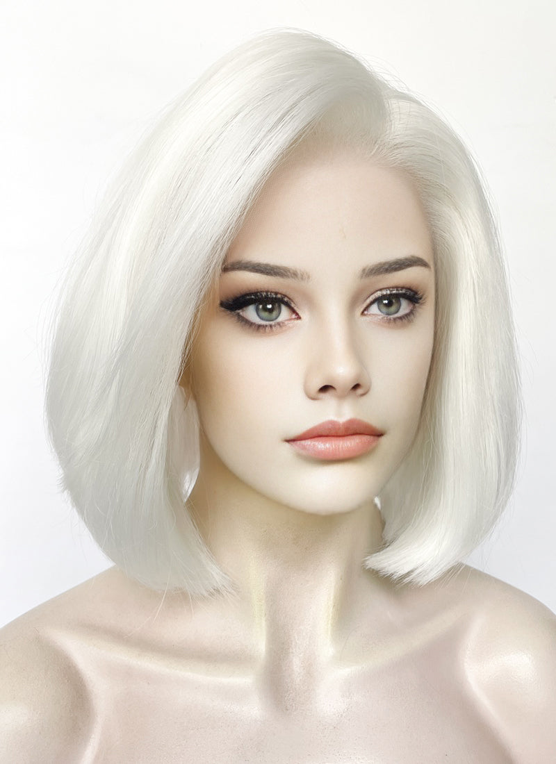 Pure White Straight Bob Lace Front Synthetic Wig LFK5568