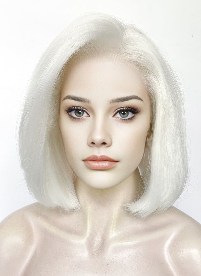 Pure White Straight Bob Lace Front Synthetic Wig LFK5568