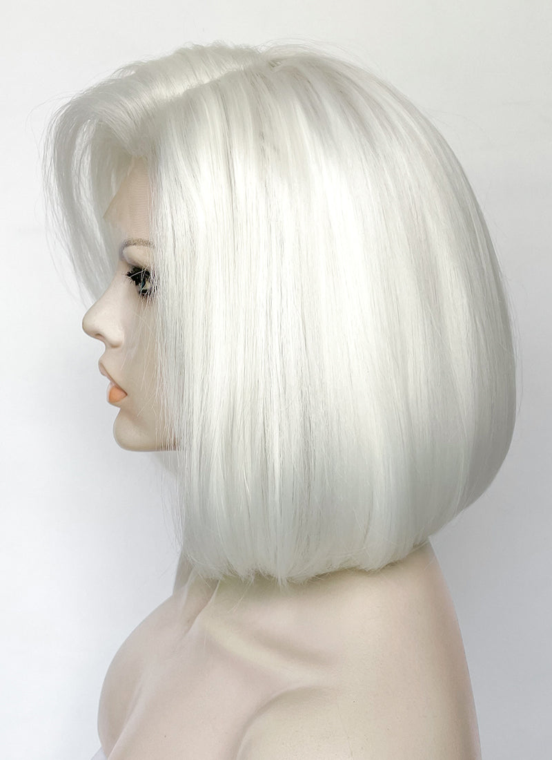 Pure White Straight Bob Lace Front Synthetic Wig LFK5568