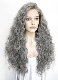 Mixed Dark Grey Curly Lace Front Synthetic Wig LFK5571