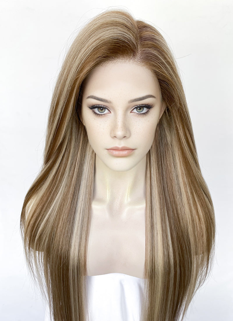 Brown Mixed Blonde Straight  13" x 6" Lace Top Kanekalon Synthetic Wig LFS040