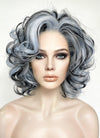 Pastel Blue Mixed Black Curly Lace Front Synthetic Hair Wig LN6035