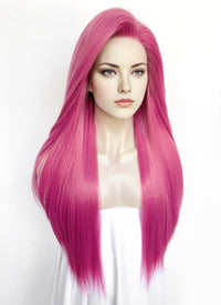 Hot Pink Straight Yaki Lace Front Synthetic Hair Wig LN6037