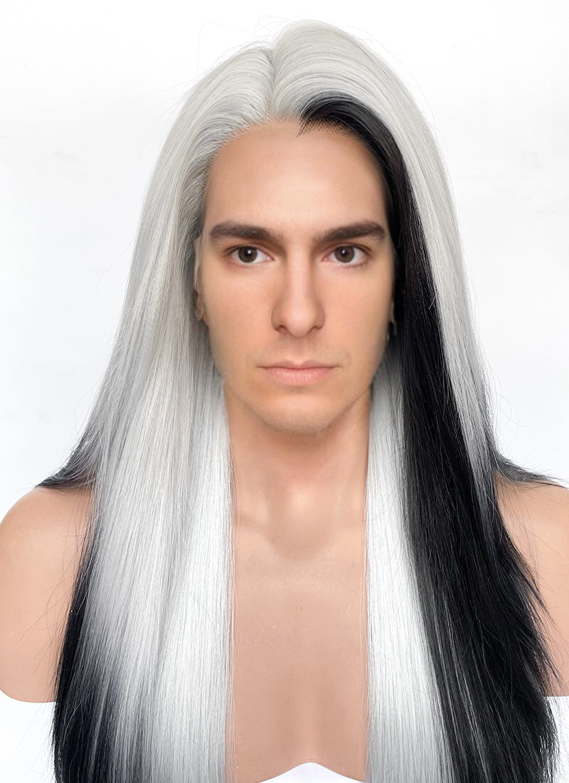 Grey Mixed Black Straight Lace Front Synthetic Wig LN6039