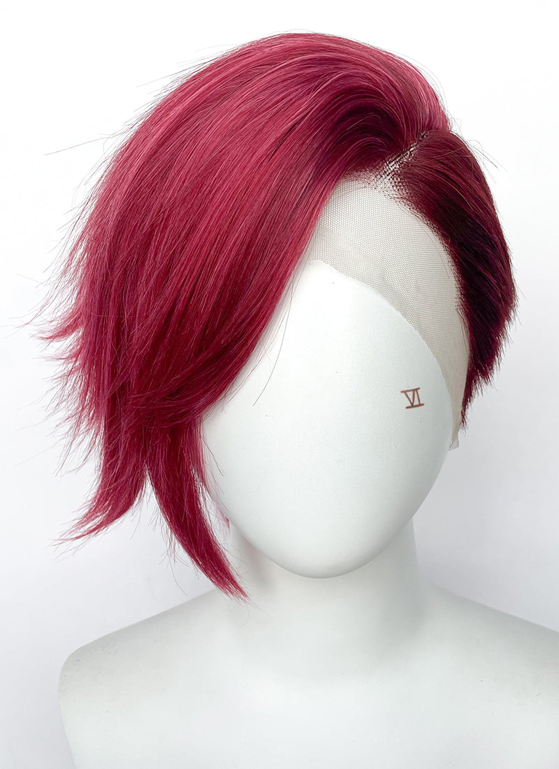 League of Legends LOL Arcane Vi Two Tone Red Straight Lace Front Synthetic Wig LN6041