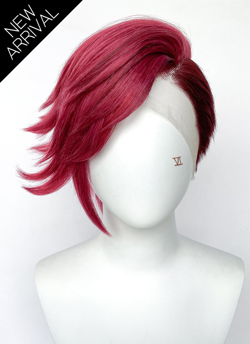 League of Legends LOL Arcane Vi Two Tone Red Straight Lace Front Synthetic Wig LN6041