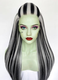 Monster High Frankie Stein Black With Silver Grey Highlights Straight Lace Front Synthetic Wig LW4030