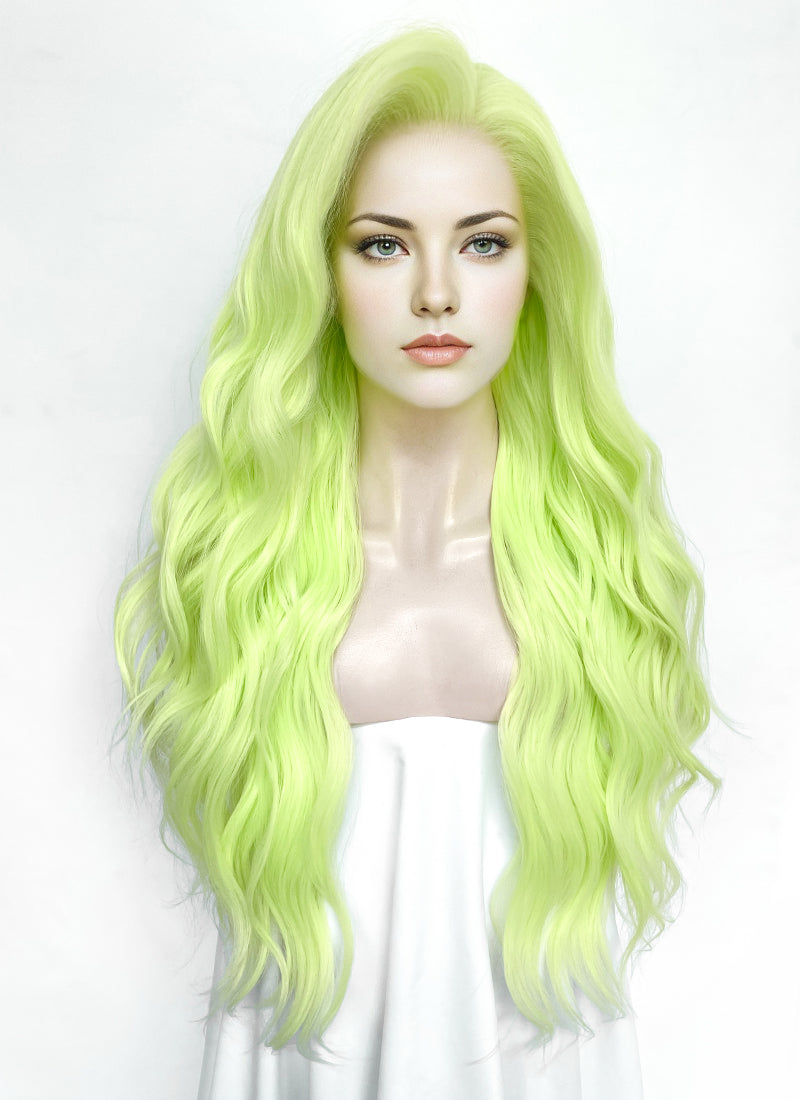 Pastel Chartreuse Wavy Lace Front Synthetic Hair Wig LW4044