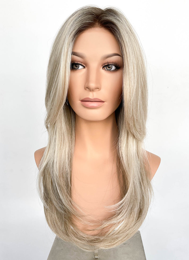 Blonde With Dark Roots Straight Mono Top Lace Wig MN001