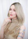 Blonde With Dark Roots Straight Mono Top Lace Wig MN001