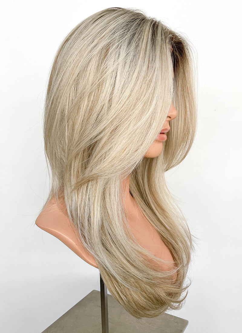 Blonde With Dark Roots Straight Mono Top Lace Wig MN001