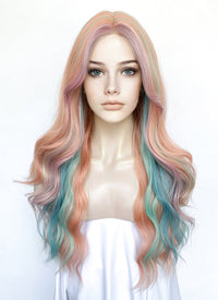 Pink Rainbow Color Wavy Synthetic Wig NL087