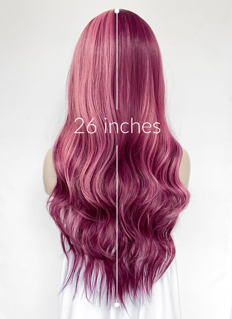 Cotton outlets candy pink celebrity wavy lace wig with green and purple highlights