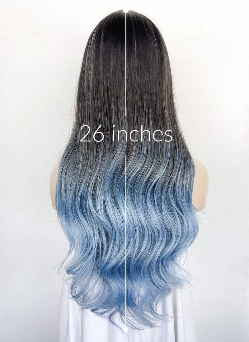 Brunette Mixed Light Blue Wavy Synthetic Hair Wig NL092