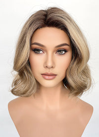 Brown Mixed Blonde With Dark Roots Wavy Synthetic Hair Wig NL1002