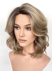 Brown Mixed Blonde With Dark Roots Wavy Synthetic Hair Wig NL1003