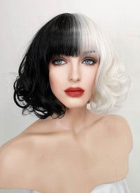 Cruella Black White Split Gemini Color Wavy Bob Synthetic Wig NS200