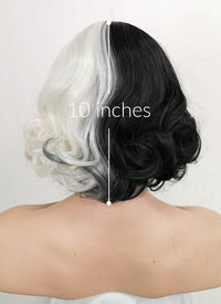 Cruella Black White Split Gemini Color Wavy Bob Synthetic Wig NS200