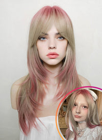 Pink Mixed Blonde Ombre Hush Cut Synthetic Hair Wig NS415