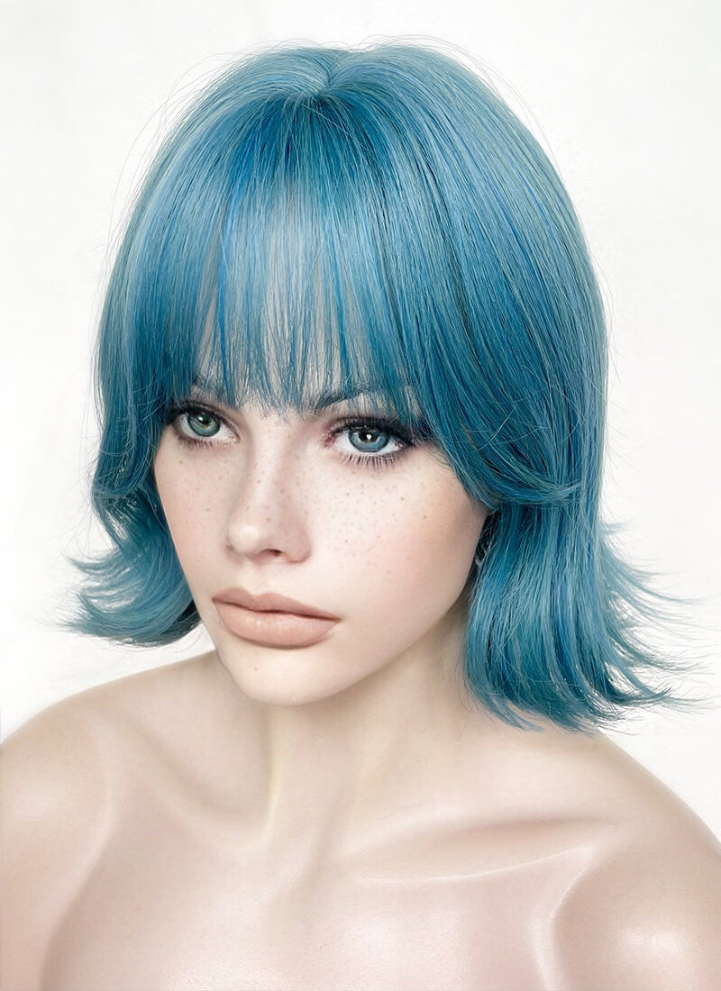 Blue Mixed Green Wavy Synthetic Hair Wig NS488