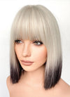 Light Ash Blonde Black Ombre Straight Bob Synthetic Hair Wig NS533