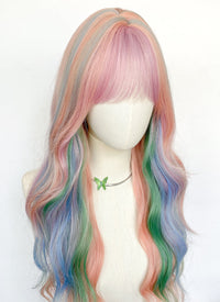 My Little Pony Princess Celestia Pink Rainbow Color Wavy Synthetic Wig NS550