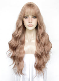 Pastel Peach Pink Wavy Synthetic Hair Wig NS567