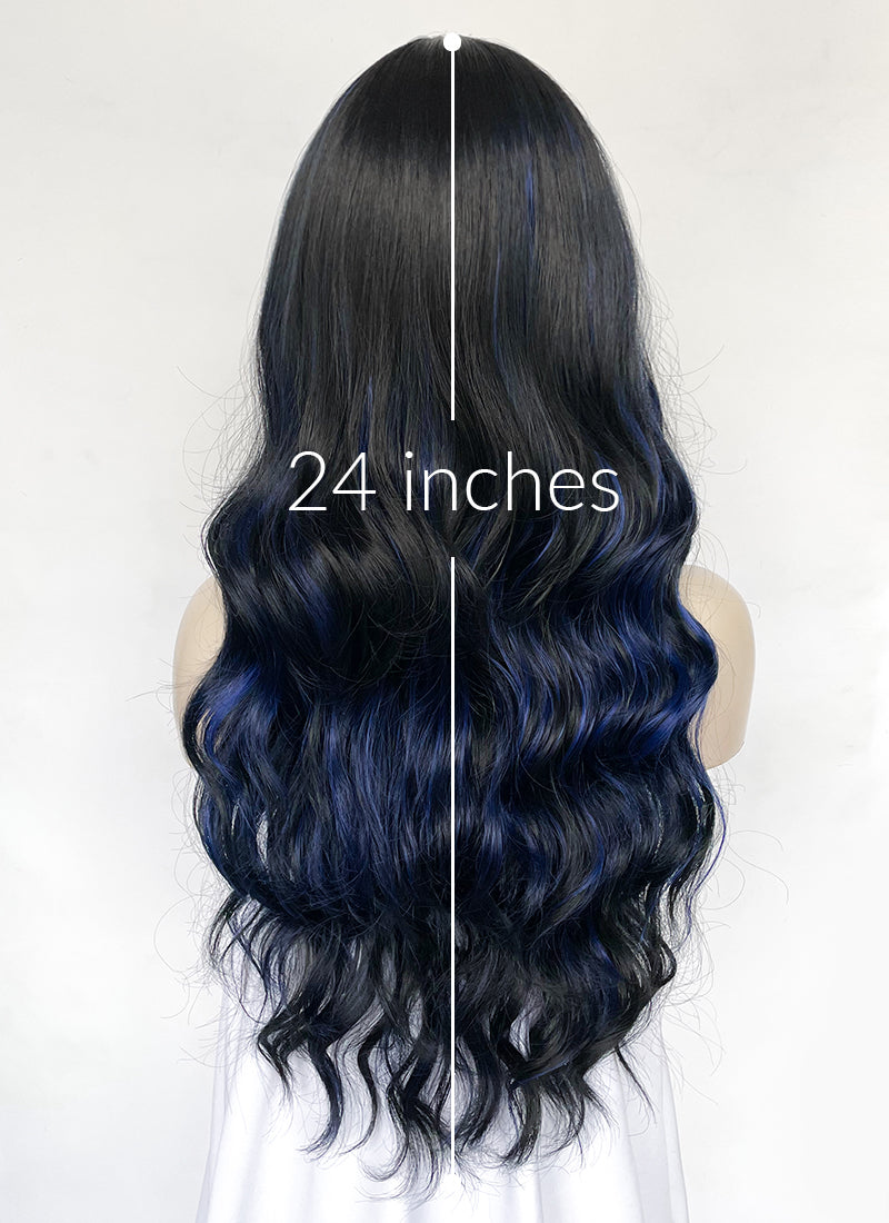 Blue Mixed Black Wavy Synthetic Hair Wig NS570