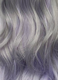 Pastel Grey Mixed Purple Wavy Synthetic Hair Wig NS571