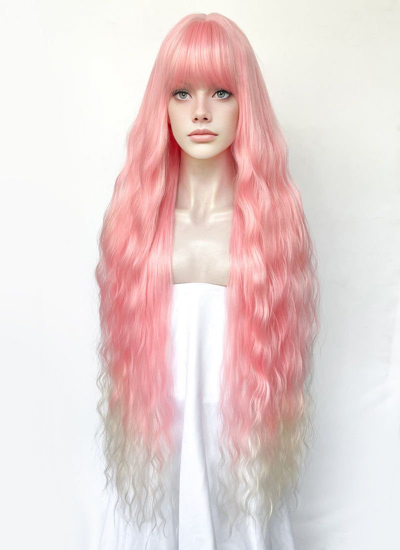 Pink Blonde Ombre Wavy Synthetic Hair Wig NS577