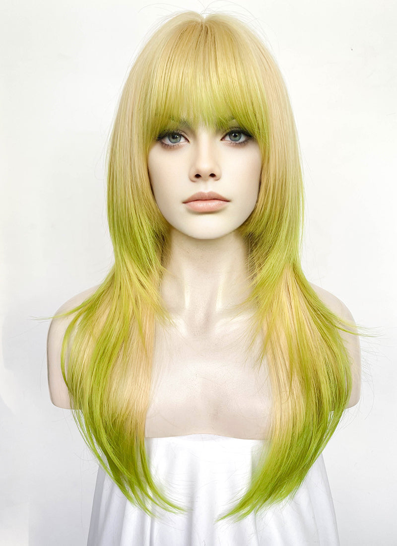 Blonde Green Ombre Straight Synthetic Hair Wig NS595