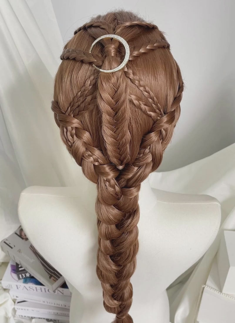 Chestnut Brown Braided Lace Front Synthetic Wig LF2502