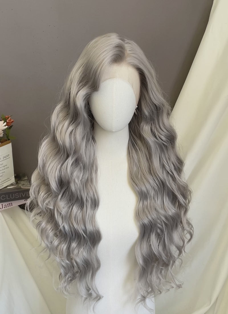 Grey Wavy Lace Front Synthetic Wig LW4043