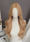 Golden Blonde Curtain Bangs Wavy Lace Front Synthetic Hair Wig LF3341